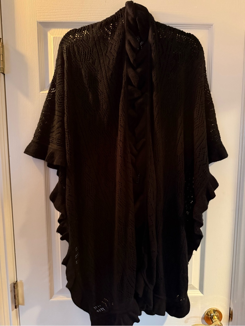 Black Knit Open-Front Poncho Shrug